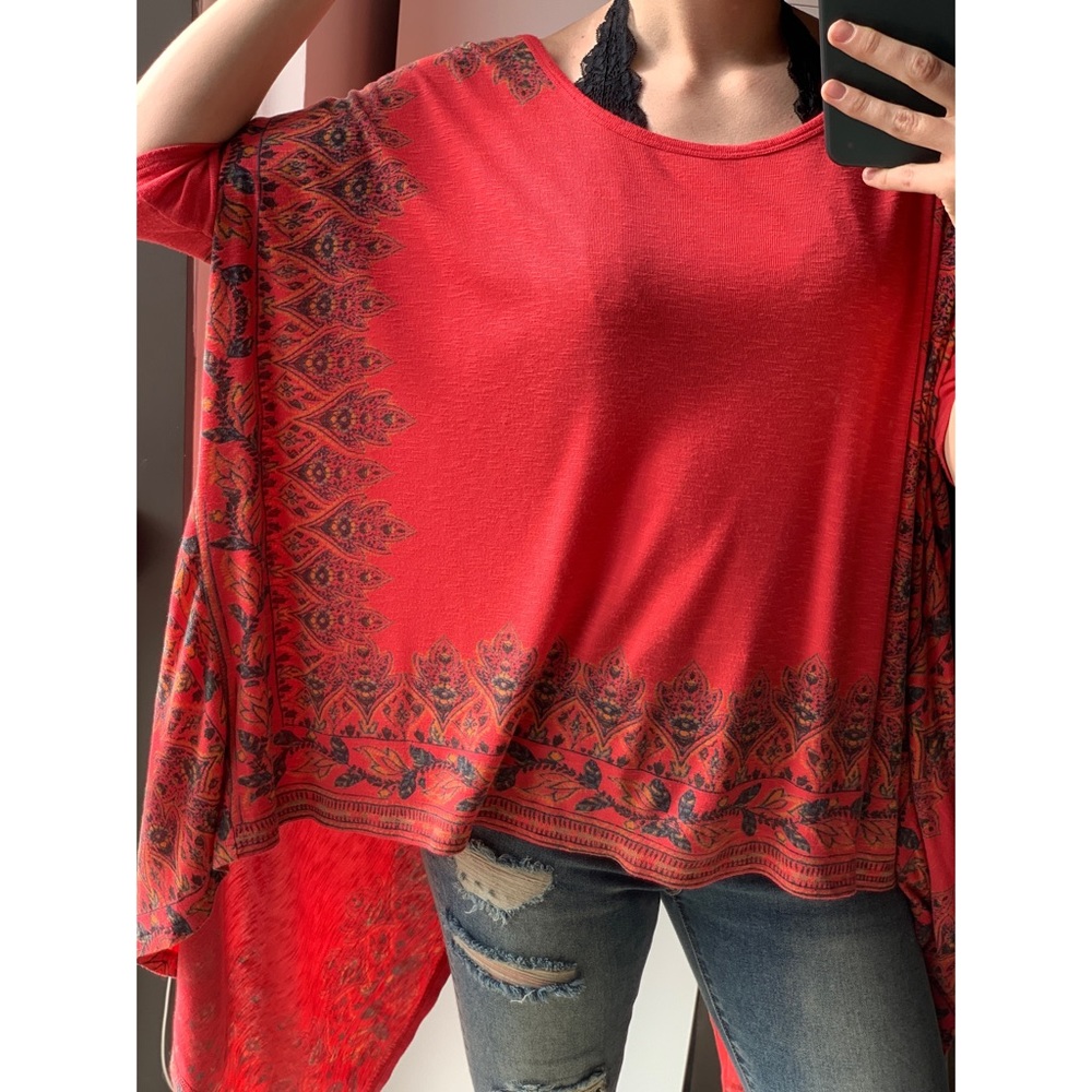 FREE PEOPLE • Boho Long Tunic Short Sleeve Top